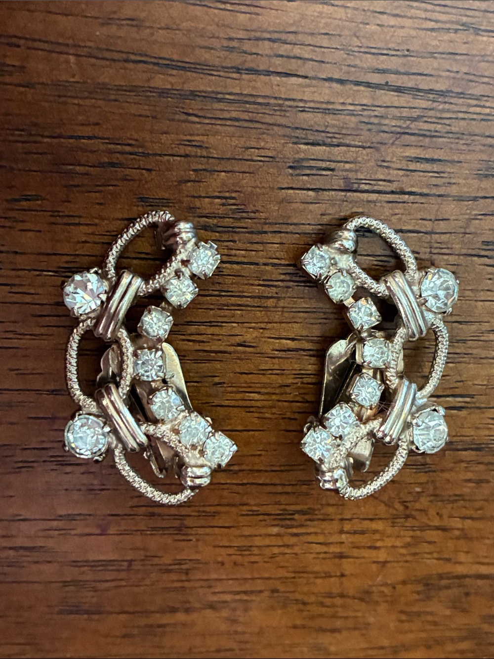 Linked-Chain, Silver Rhinestone Clip-On Earrings